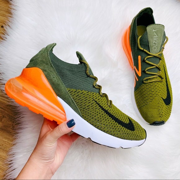 nike air max 270 flyknit olive flak total orange